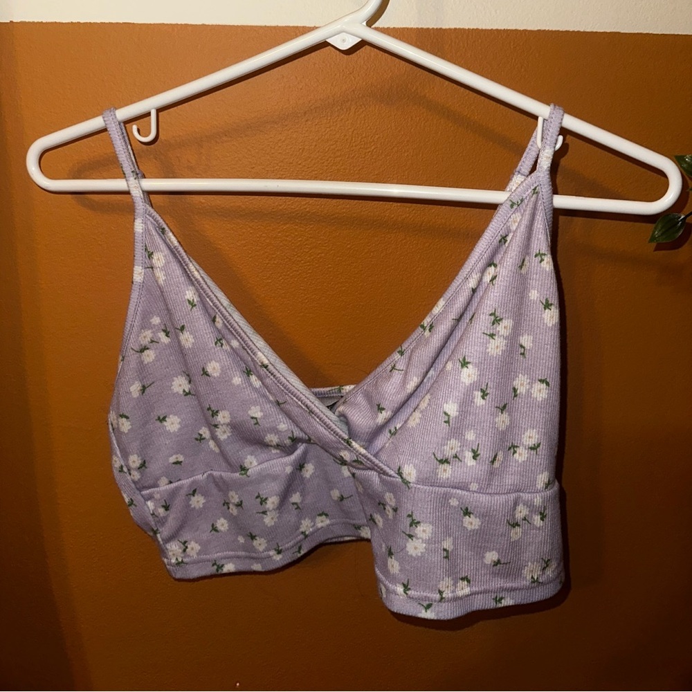 Purple floral cropped tank top